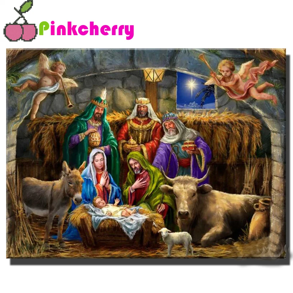 Full Square Round Drill Diamond Painting Cross Stitch Embroidery Jesus Born in the Manger Rhinestone Mosaic Decor Religion K8