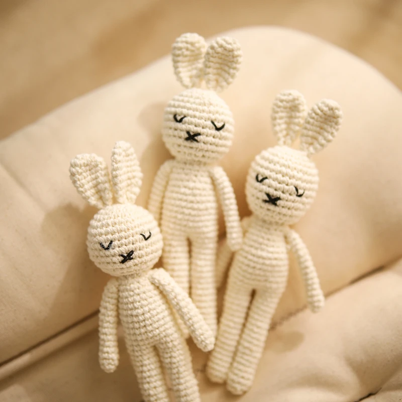 Crochet Rabbit Doll Toys for Kids Handmade Rattles Wool Doll Animal Stuffed Plush Toy Newborn Baby Soothing Toy Birthday Gift