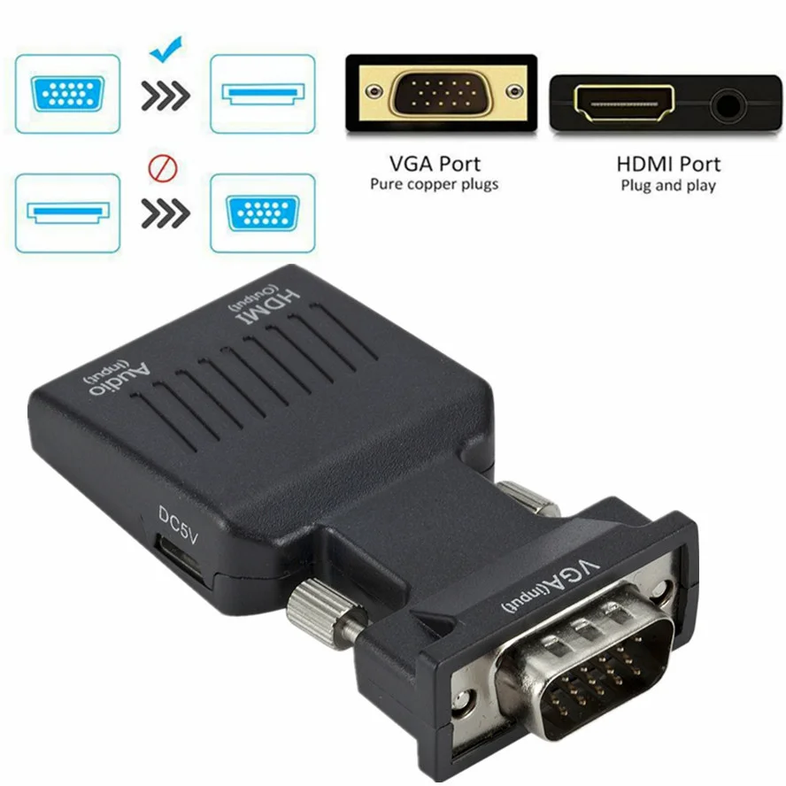 Адаптер-преобразователь с VGA на HDMI, 1080P, для ПК, ноутбука