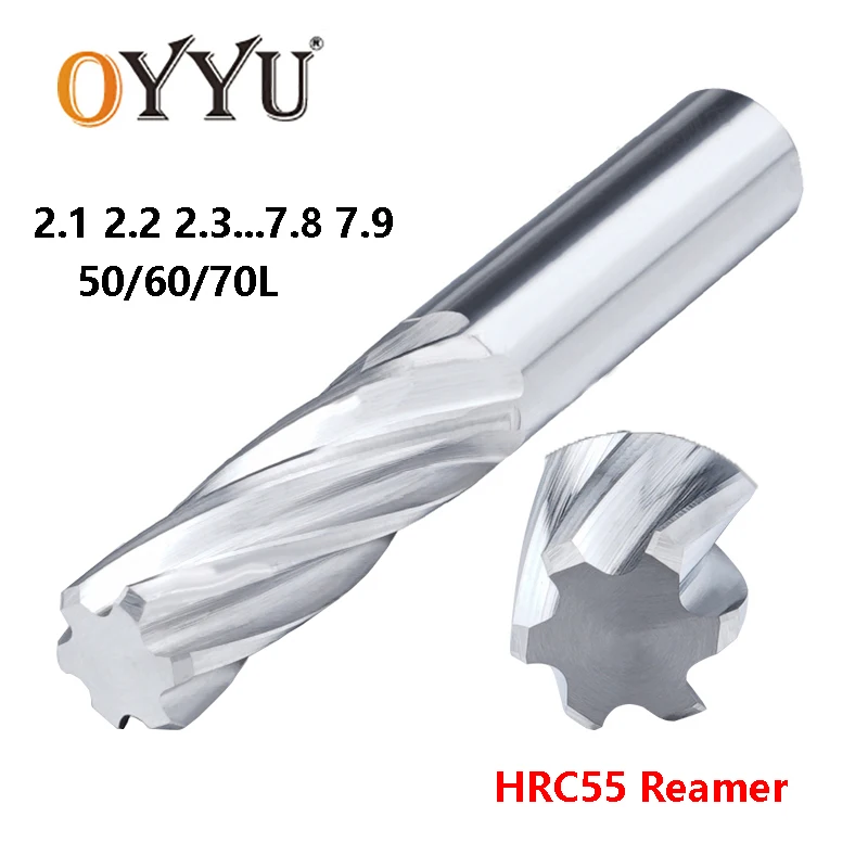 

OYYU Spiral Flutes Reamer H7 HRC55 CNC 2.1mm to 7.9mm Tungsten Steel Carbide Chucking Reamers Straight Shanks