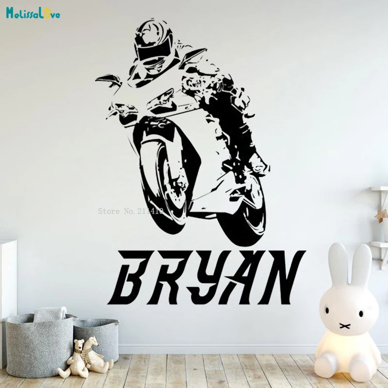 Highway Wizard Motorcycle Knight Wall Decal Personalized Name Vinyl Art Sticker Racing Bike Murals Removable YT6073