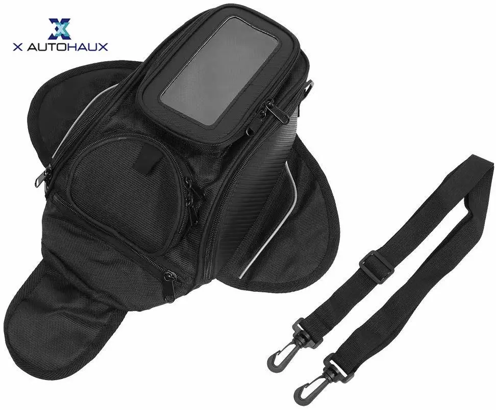 

X AUTOHAUX Universal Black Motorcycle Tank Bag Oxford Waterproof Magnetic Gas Oil Fuel Saddlebag with Window