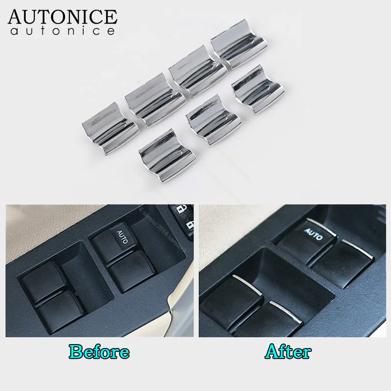 7pcs Window Lift Button Sequins Trim Fit for Toyota Prado Camry Corolla RAV4 Highlander Auris Sienna 4runner Tundra Land Cruiser