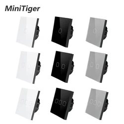 MiniTiger EU/UK standard 1 Gang 1 Way Touch Switch White Crystal Glass Panel Touch Switch Light Wall Only Touch Function Switch