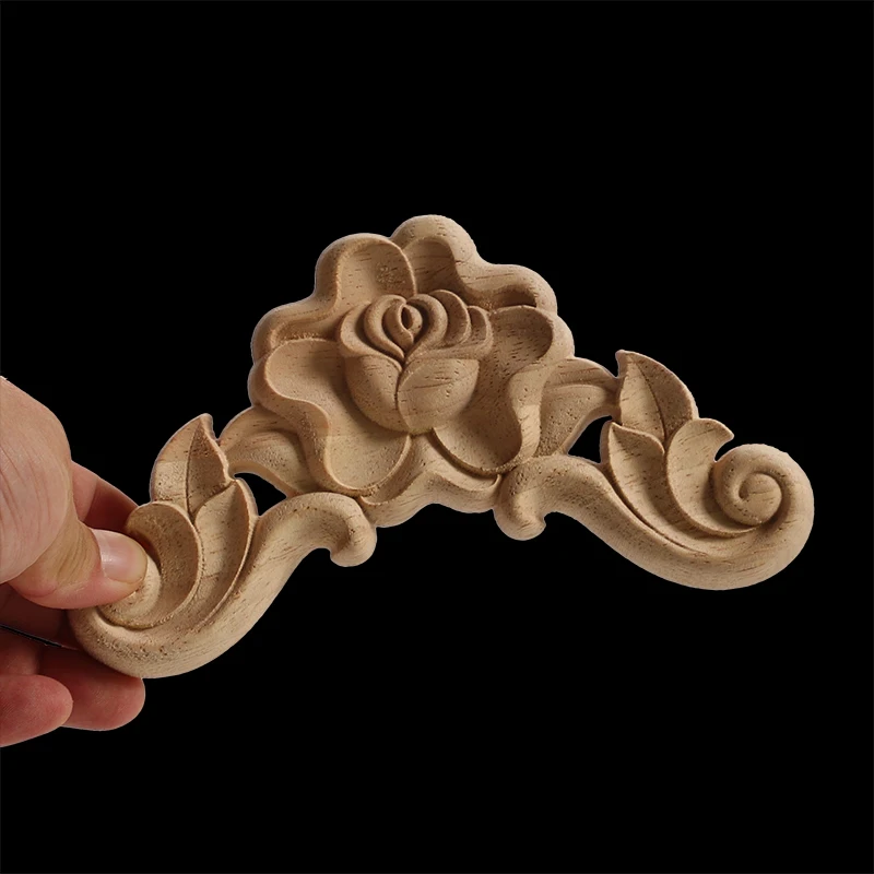 Unpainted Exquisite Classical Wood Decal Onlay Wood Applique Mouldings Floral Corner Wooden Furniture Decoration Accessories