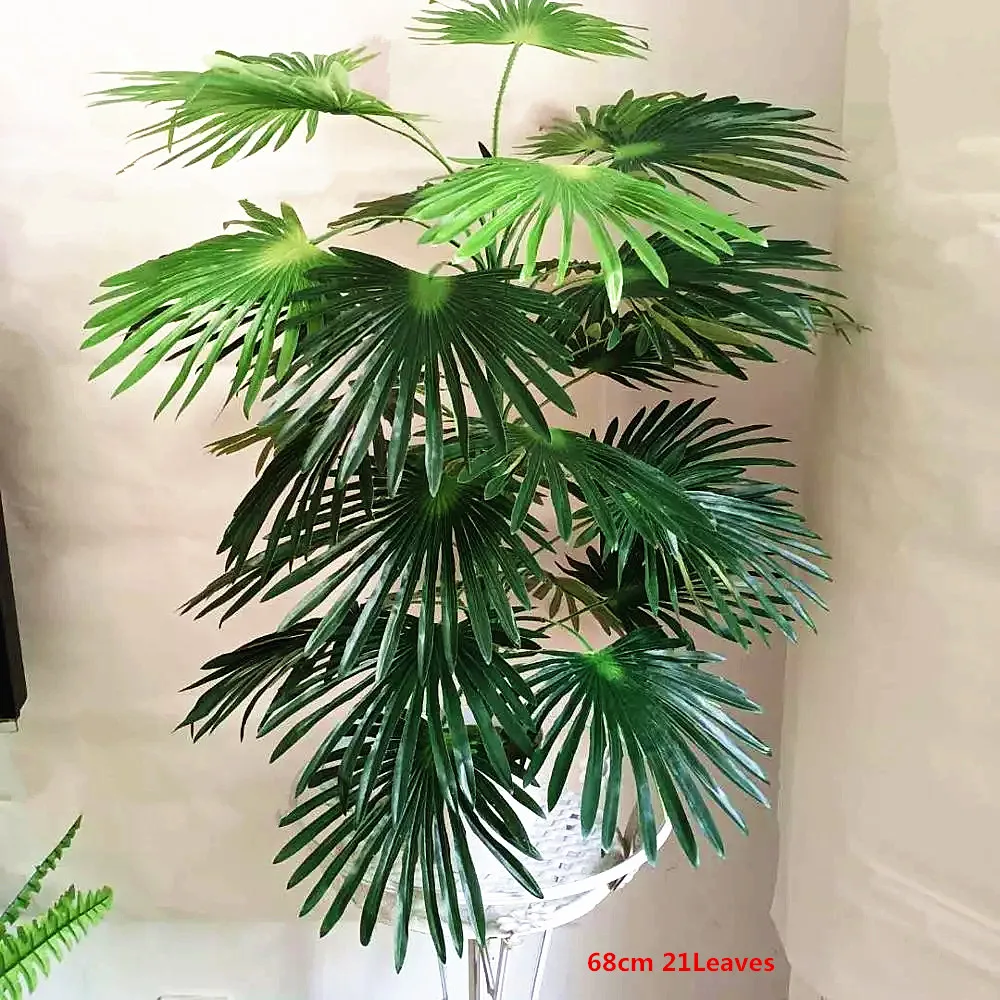 68CM 21 Leaf Artificial Green Palm Tree Indoor Fake Plant Indoor Silk Leaf Potted Hotel Office Living Room Home Deco Accessories