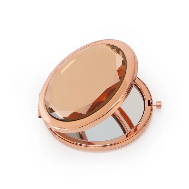 Rose gold Metal Compact Mirror Crystal Champagne Jeweled Pocket Mirror 50 pieces/lot