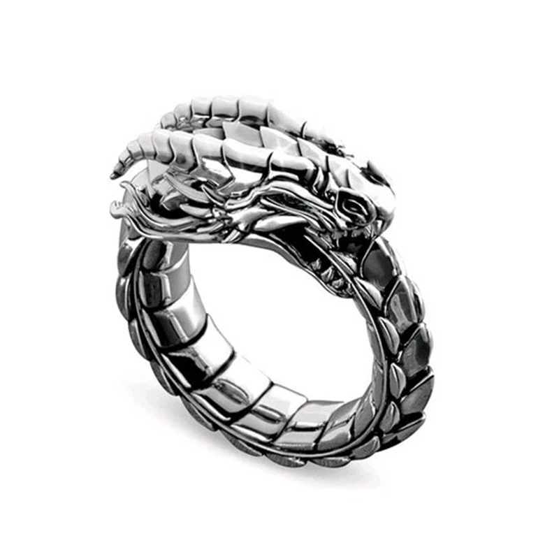 Men Rings Steampunk Myth Amulet Dragon Mythology Animal Design Alloy Knuckle Ring Vintage Personality Jewelry