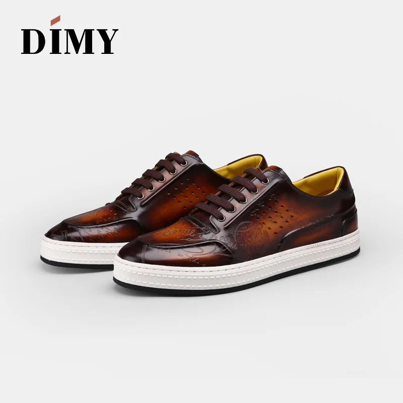 Dimy 2019 handmade custom lace lazy shoes summer men\'s leather breathable casual shoes Brock England wind