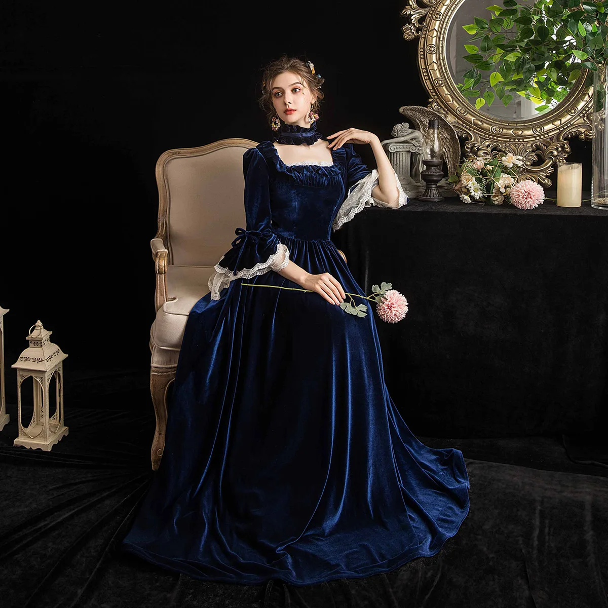 Claret and Navy Blue Marie Antoinette Ball Dresses 18th Century Renaissance Historical Period Victorian Dress Gown for Women