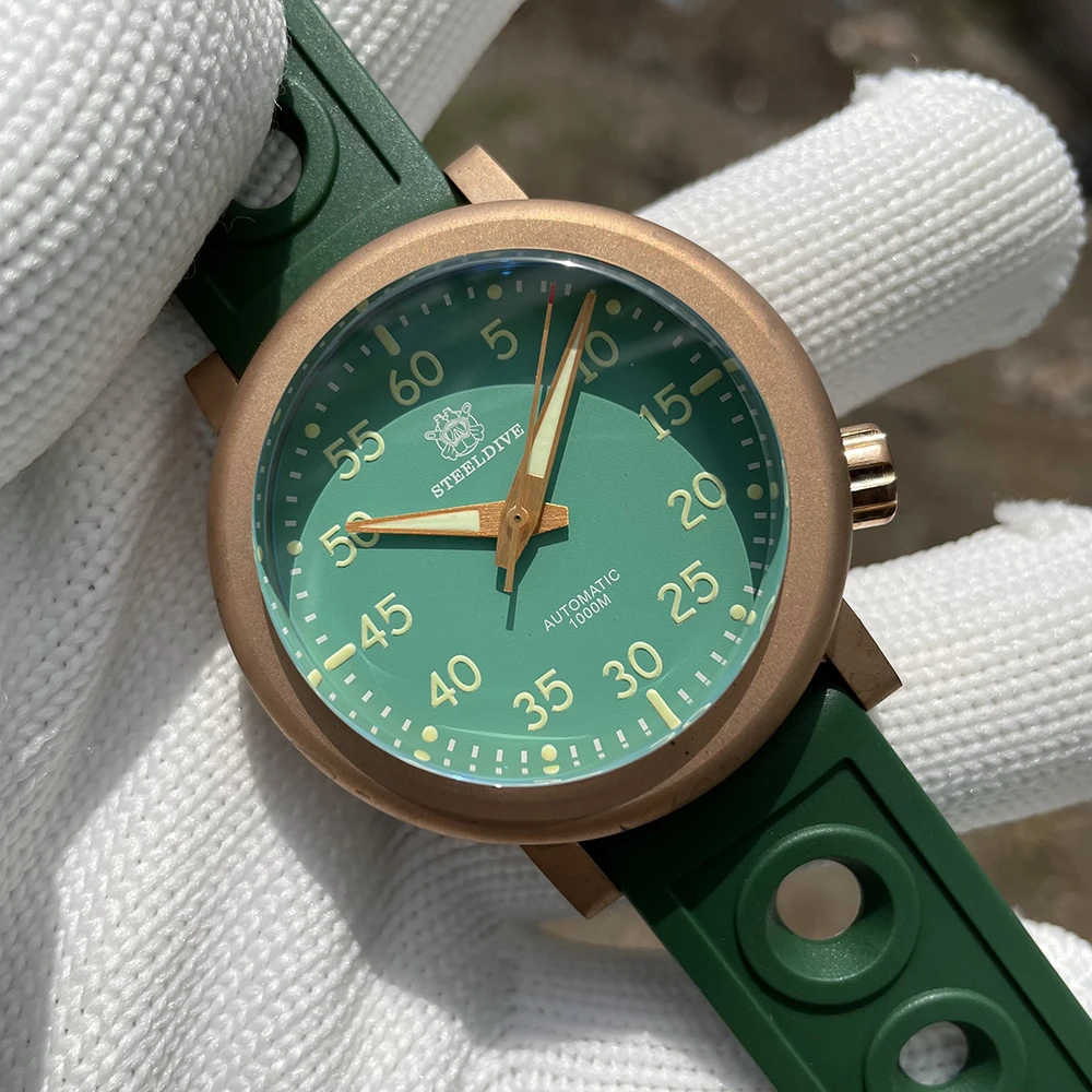 

Steeldive SD1910S CuSn8 Solid Bronze Case Green Dial 1000M 100ATM Waterproof NH35 C3 Green Men Diving Watch Automatic