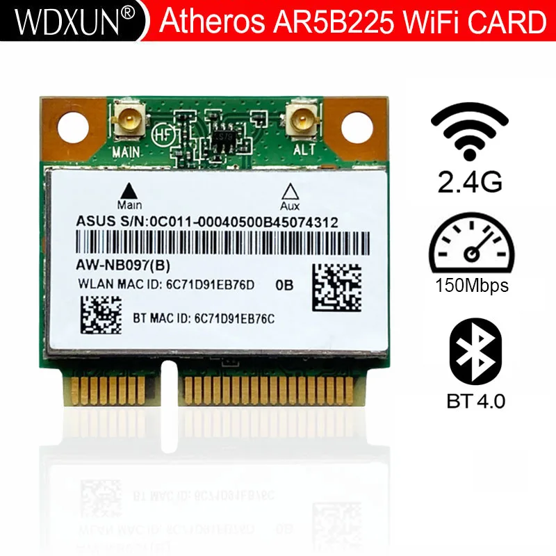 Atheros AR5B225 AR9485 WCNB608AH AR9004WB-1NG Half Mini PCI-Express bluetooth4.0 150Mbps WLAN Wifi Wireless Card