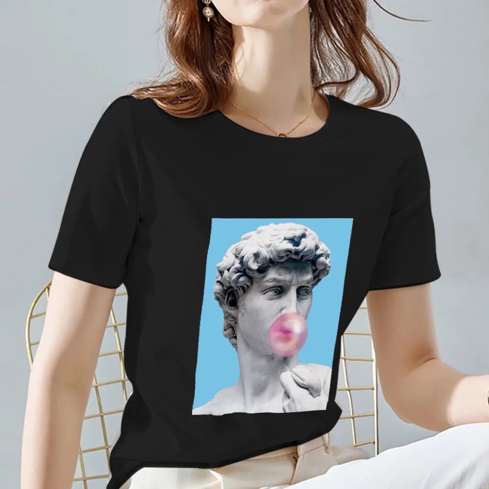 

Fashion T-shirt Women Basic Tops Retro Street Fun Sculpture Design Printing Series Round Neck Commuter Soft Sports Soft Clothing