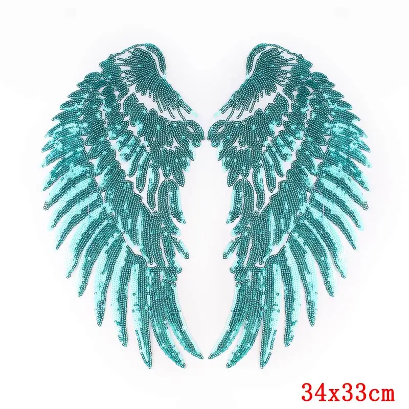 Pulaqi Big Wings Sequin Stripes 1 Pair Wings Embroidered Patches For Clothes Iron Sew On Patches Stickers On Clothes Accessories