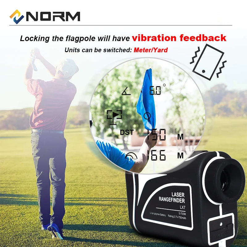 NORM Professional Laser Distance Meter Golf RangeFinder with Slope Trajectory Compensation