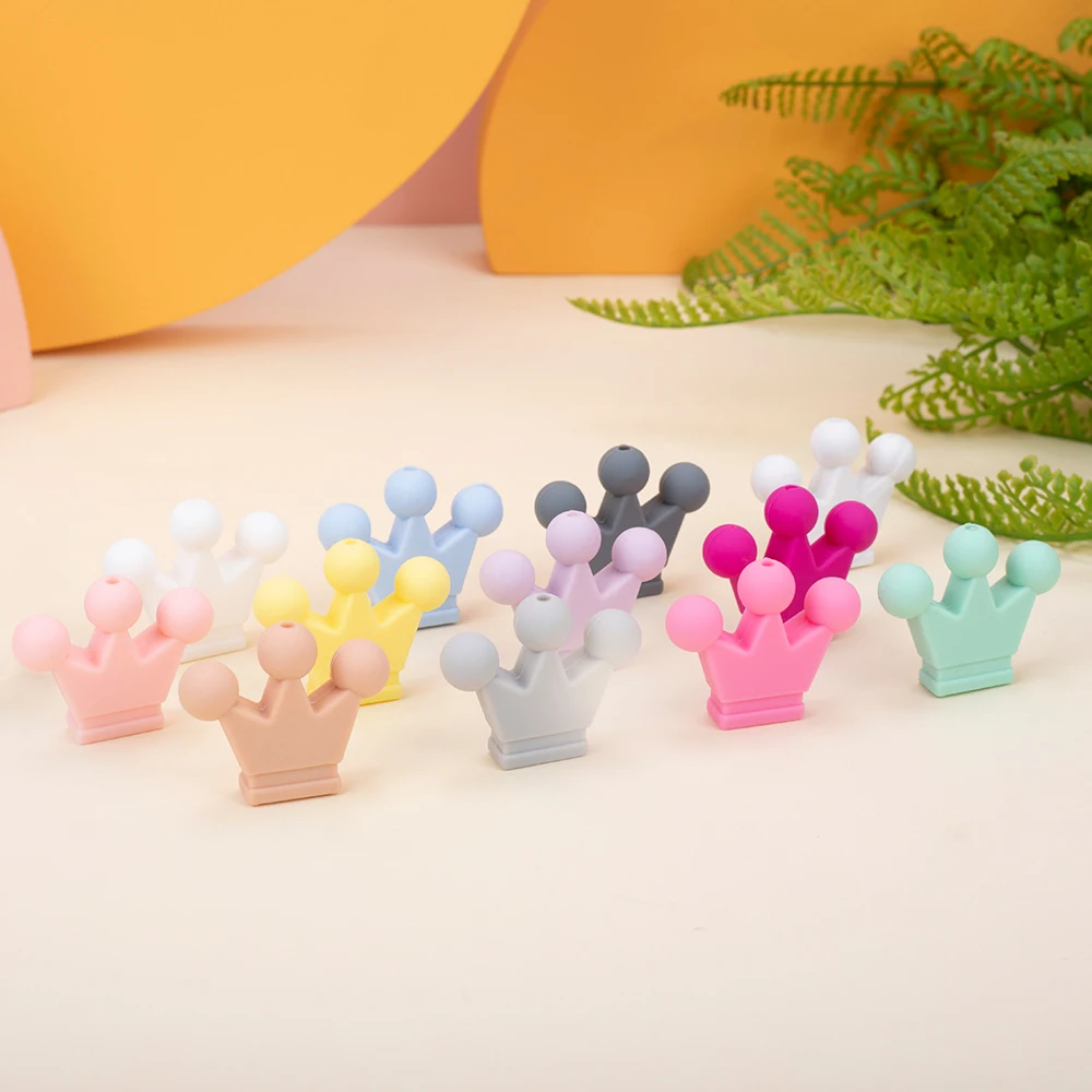 Sunrony 10pcs Crown Silicone Beads For Jewelry Making DIY Food Grade Silicone Pacifier Chain Pendant Accessories Baby Toy