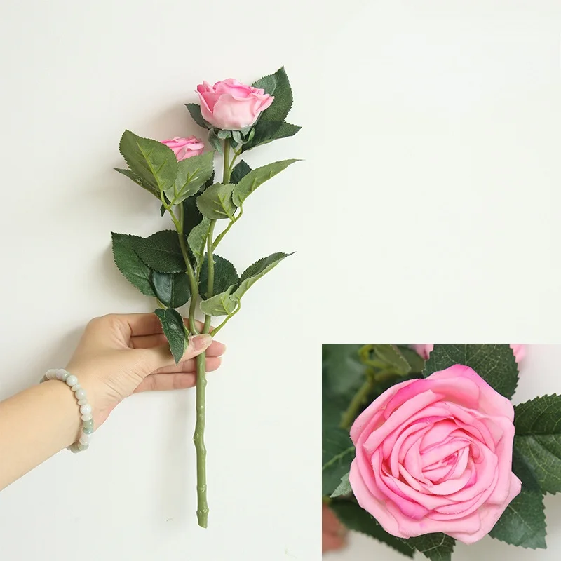 

2 Pcs 2 Heads of Tea Rose Flower Feel Real Touch Artificial Flowers Wedding Decor Bridal Bouquet Home Decoration Roses Floral
