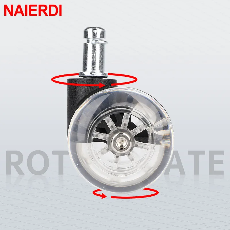 NAIERDI 5PCS Office Chair Caster Wheels 2inches Swivel PU Soft Safe Rollers Transparent Furniture