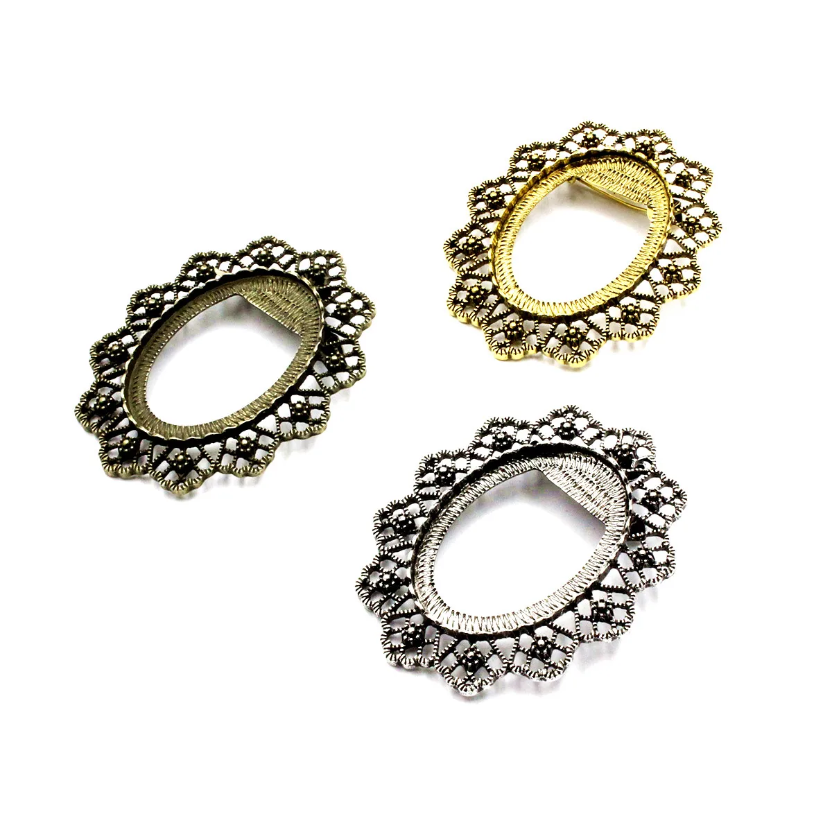 Fit 30x40mm Oval Cabochons Brooch Base For Cameos Pattern Glass Frame bezel Settings DIY Making Accessory Charm 5pcs K04039