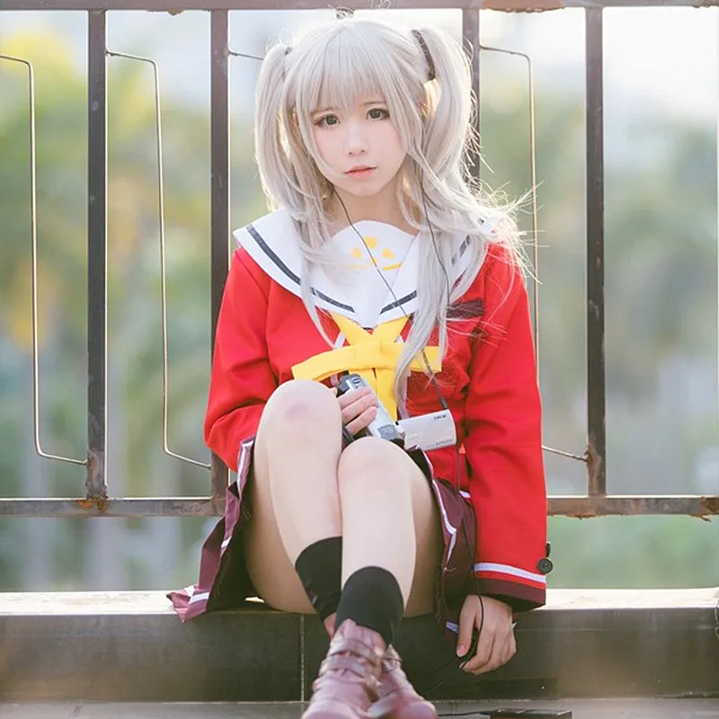 

Anime Charlotte Tomori Nao / Yusa Nishimori School Uniform Cosplay shoes Costumes Full Set Sailor Suit ( Top + Skirt + Bow Tie )