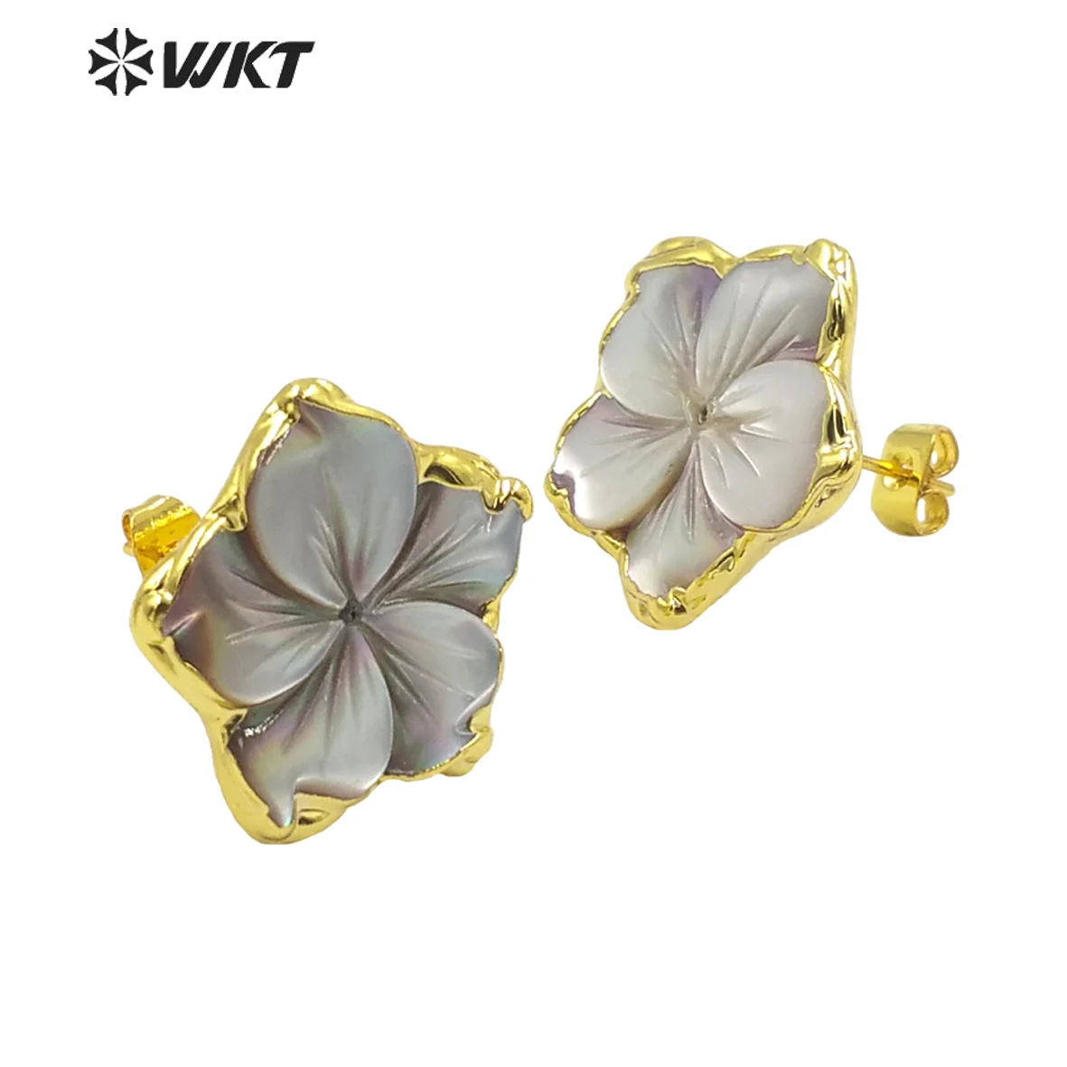 

WT-MPE064 Shining Gold Electroplated Flower Shape Slice Fashion Shell Studs Earrings Women Gorgeous Jewelry Lovely ACC