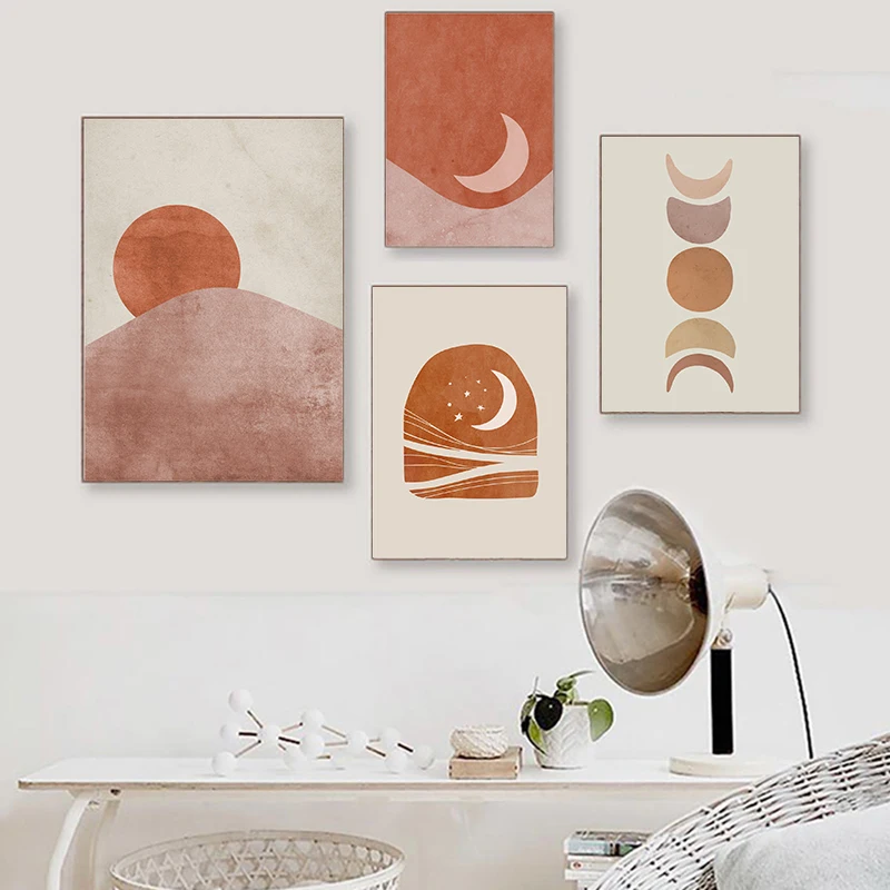 

Abstract Minimalist Sun and Moon Wall Art Canvas Poster Living Room Painting Nordic Picture Bedroom Modern Home Decoration