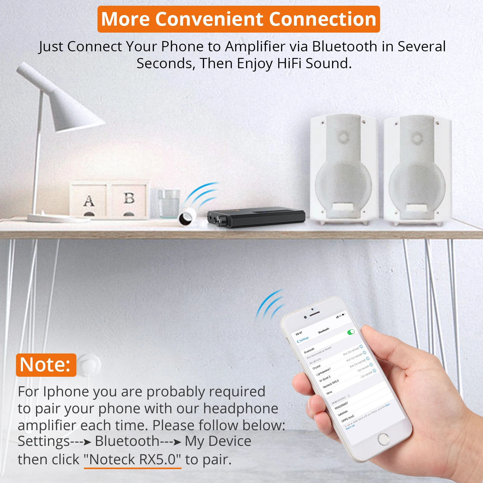 Neoteck 16-150rover amplificatore per auricolari amplificatore per cuffie HiFi ricevitore 5.0 compatibile con Bluetooth amplificatore per auricolari Audio portatile da 3.5mm