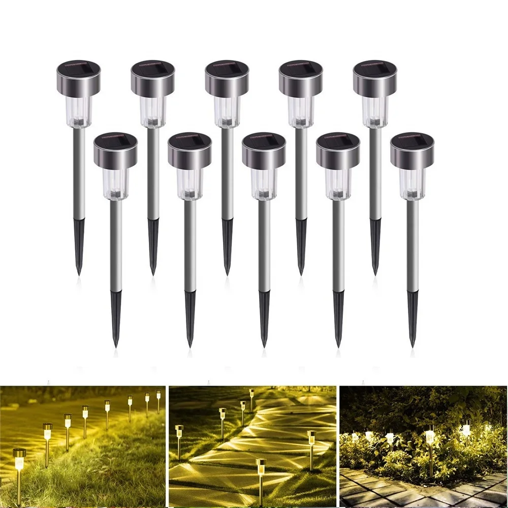 

10pcs Stainless Steel LED Solar Lawn Lights Waterproof Outdoor Solar Lamp Garden Decorative Solar Light Yard Lamps Night Lights