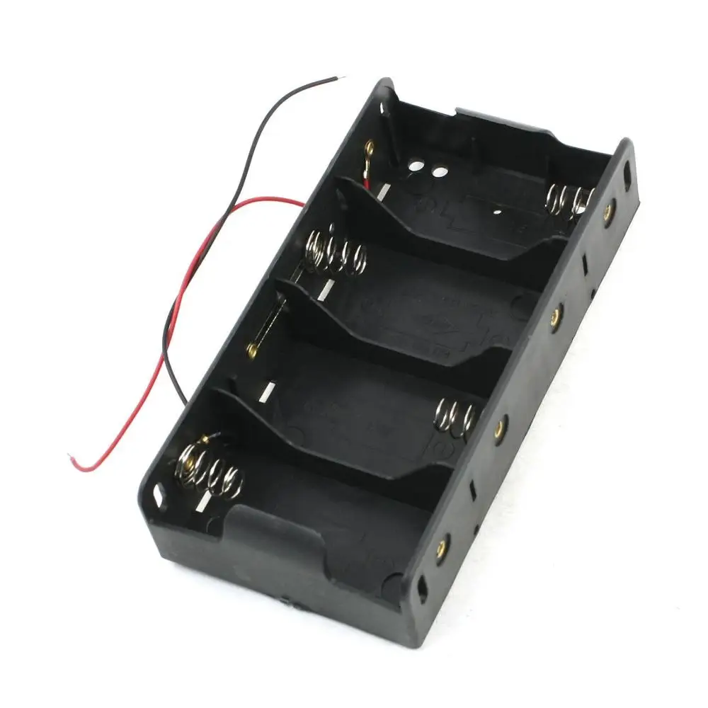 

Black Plastic 4 x 1.5V D Size Battery 4 Slots 6V Batteries Holder Storage Case Box with Wire Leads