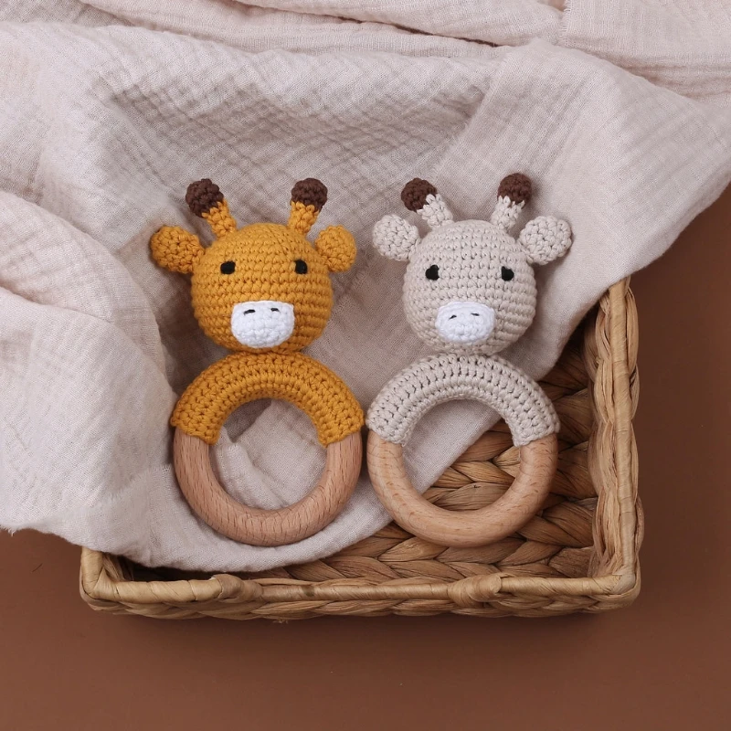 아기 Teether 안전한 나무 장난감 모바일 유모차 유아용 침대 링, DIY 크로셰 딸랑이 노리개 Teether, 아기 제품, 신생아 교육 완구, 1 개