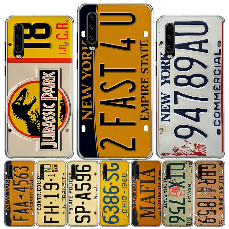 funny License New York plate number Phone Case For Huawei P50 Pro P40 P30 Lite P20 P10 Coque Mate 10 Lite 20 30 Pro 40 Cover