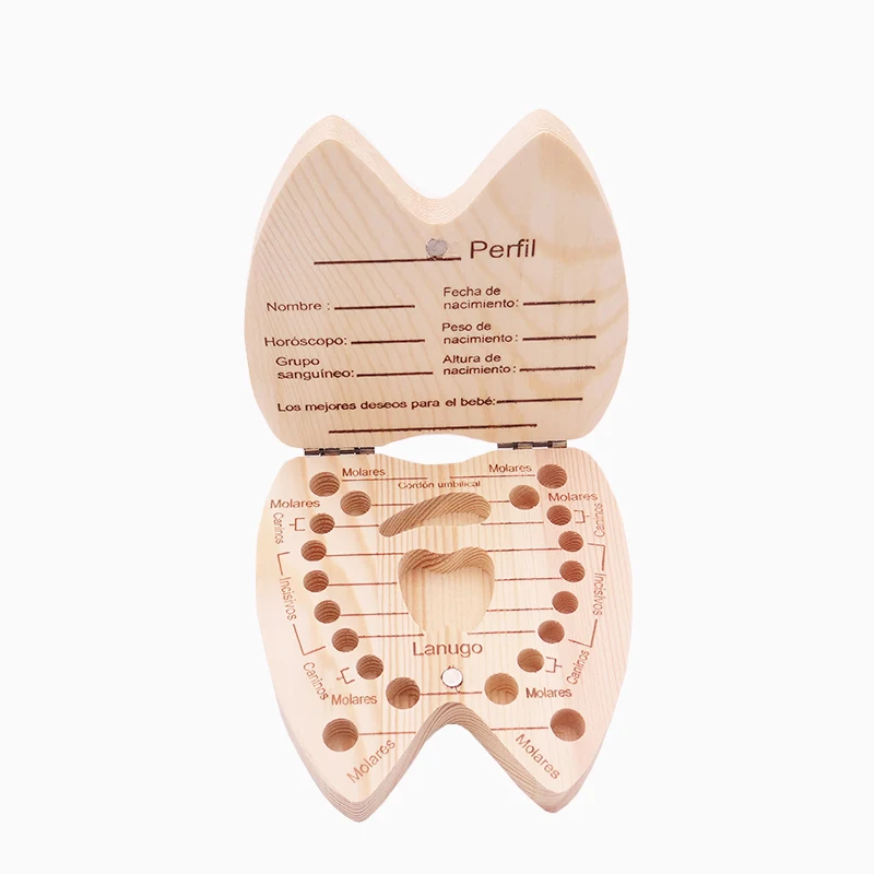 New Spanish/English Baby Wood Tooth Box Umbilical Organizer Milk Teeth Storage Collect Teeth Baby Souvenirs Gift Keepsakes