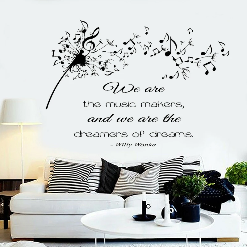 Dandelion Music Lovers Notes Wall Decal Quote We Are The Music Makers Vinyl Wall Sticker Removable Bedroom Decor Wallpaper Z277