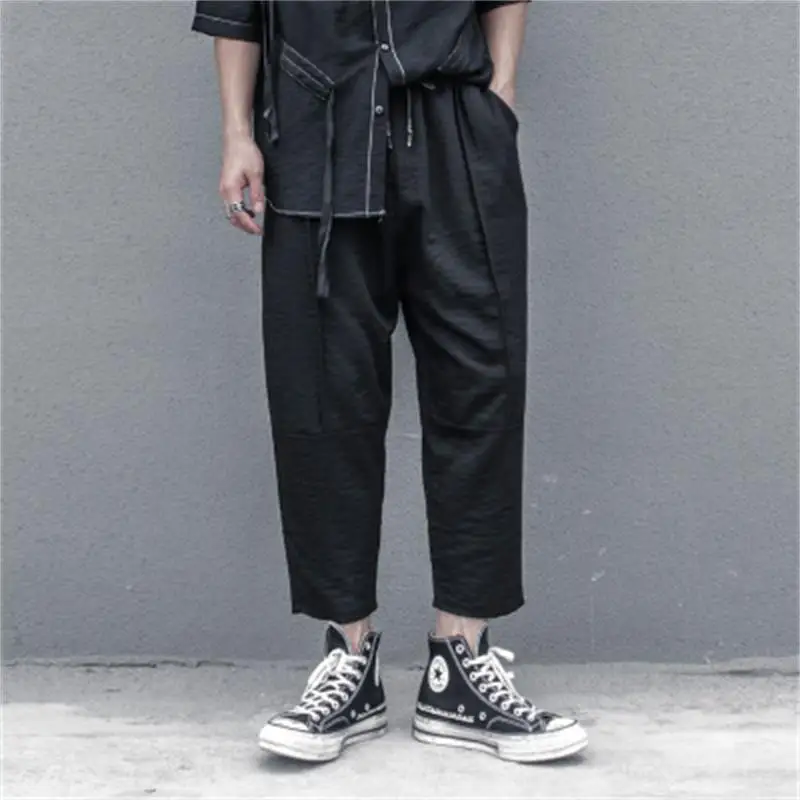 

Men's Black New Large Fashion Personalized Summer Style Loose Capris Men's Casual Pants Straight Casual Pants Men's Trend