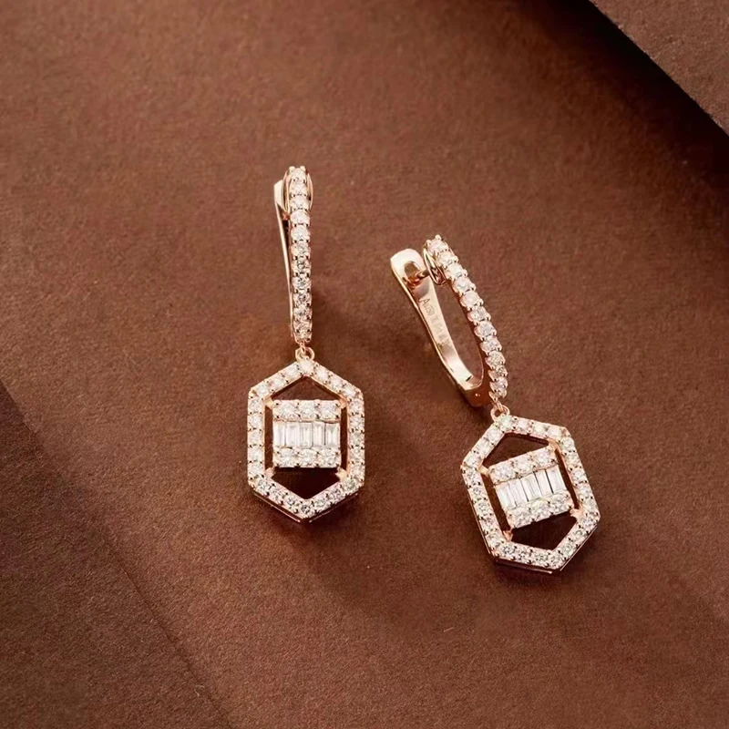 

100% 18K Rose Gold Real Diamond 0.78 Carat Drop Earrings For Women Trendy Engagement Gift Fine Jewelry