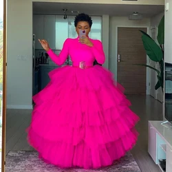 Gorgeous Hot Pink Very Lush Draped Tulle Skirts To Prom Birthday Party Puffy Fuchsia Long Women Skirts Tulle Ball Gowns