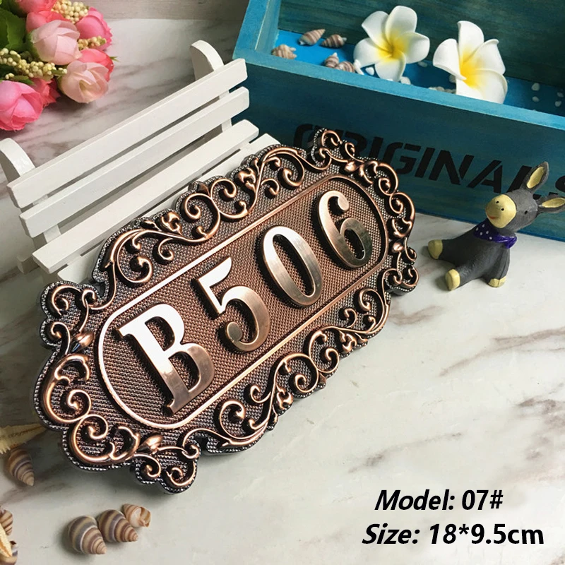 Imitation Metal Bronze House Number ABS Plastic Door Plate Custom Sign Door Number Sticker For Hotel Apartment Villa Door Plate