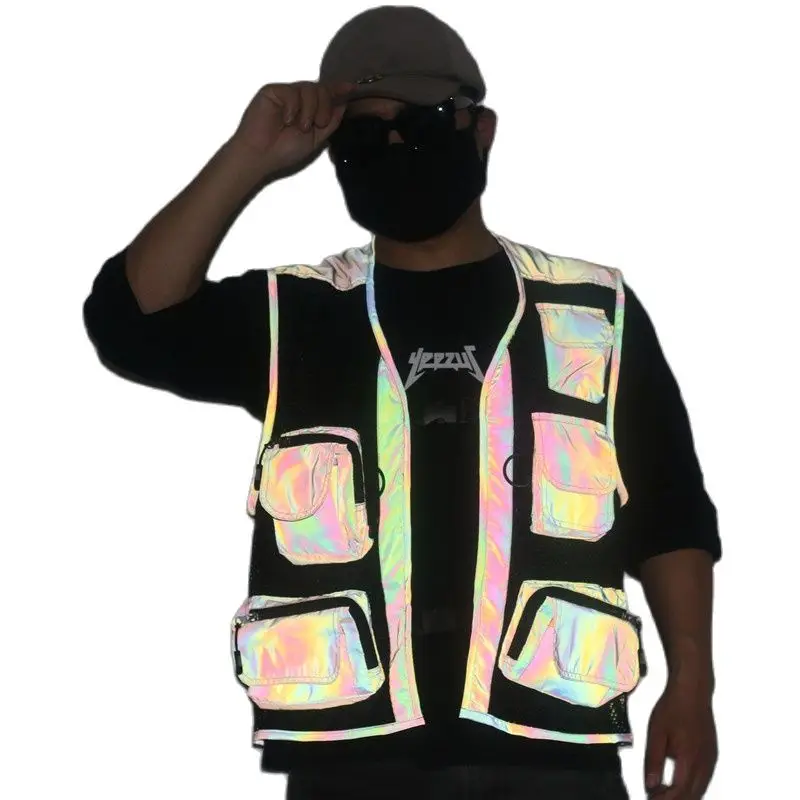 Dazzle Colour Reflective Overalls Male Vest Coat Pocket Cycling Night-vision Photographer Multi-function Fishing Vest