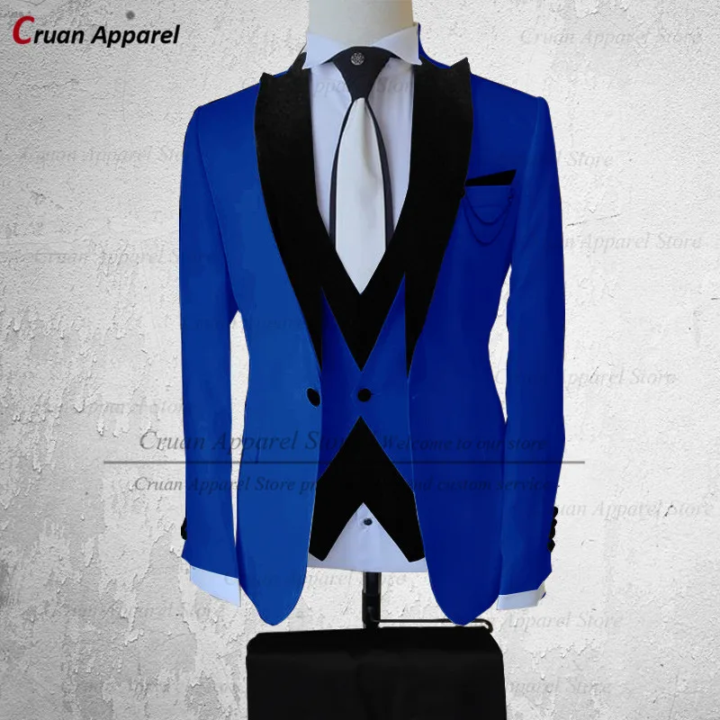 

Brand Luxury Royal Blue Wedding Mens Suits Tailor-made Groomsmen Groom Suit Tuxedo Set Formal Fashion Jacket Vest Pants 3 Pieces