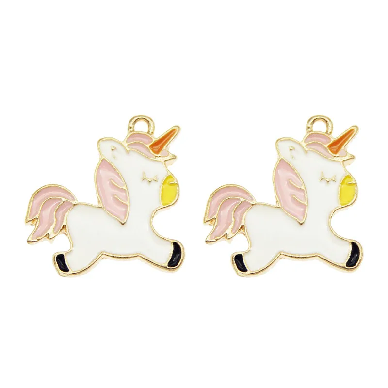 GraceAngie 5pcs/lot Enamel Pendant Alloy Unicorn Collars Animals Necklace Charms Earrings Accessories Handmade Lucky Jewelry