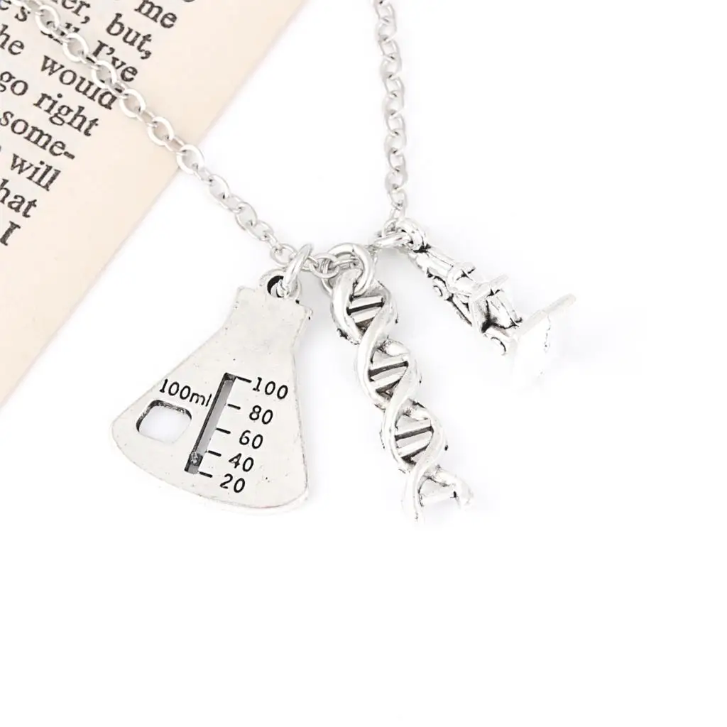 1Pc Chemical Molecule DNA Necklace Biochemistry Molecular Helix Microscope Pendant Collier For Women Gift Jewelry E2706