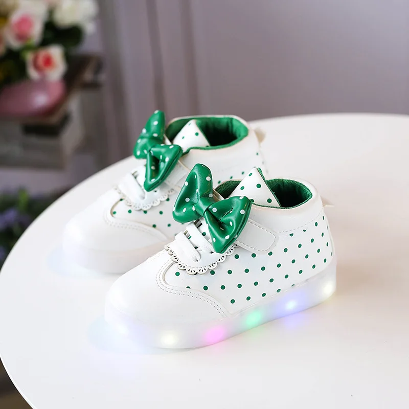 Fashion Dot Bow Lighted Toddler Slip-On Sneakers Baby Girl Light Shoe For LED 2019 New Kids Autumn Shoes 1 2 3 4 5 6 Year Old