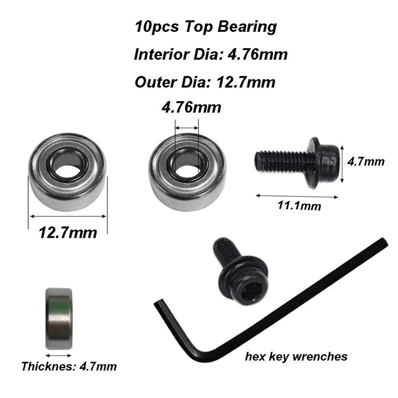 10Pcs Router Bits Top Mounted Ball Bearings Guide for Router Bit Bearing Repairing Replacement Accessory Kit