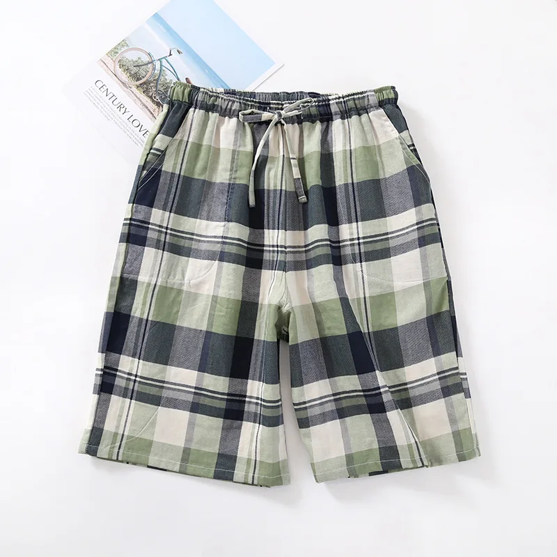Nuevos pantalones cortos japoneses de verano para parejas, pijamas de celosía, pantalones cortos de sección delgada de gasa de algodón para hombres