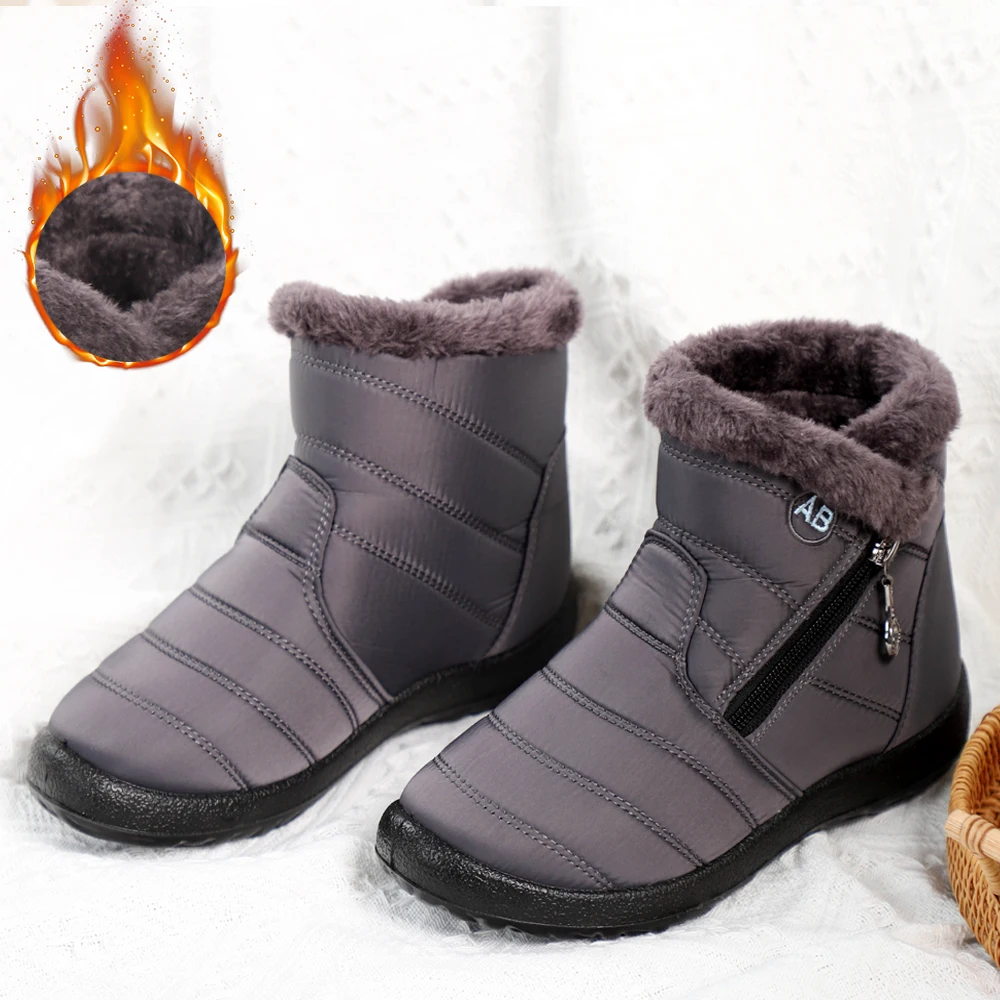 Botas de neve impermeáveis para mulheres, sapatos de inverno macios, botas de tornozelo quentes, sapatos casuais femininos plus size