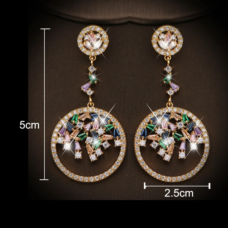 Ekopdee Newest Vintage Classic Big Round Zircon Earrings For Women Colorful Cubic Zirconia Drop Earring Female wedding Jewelry