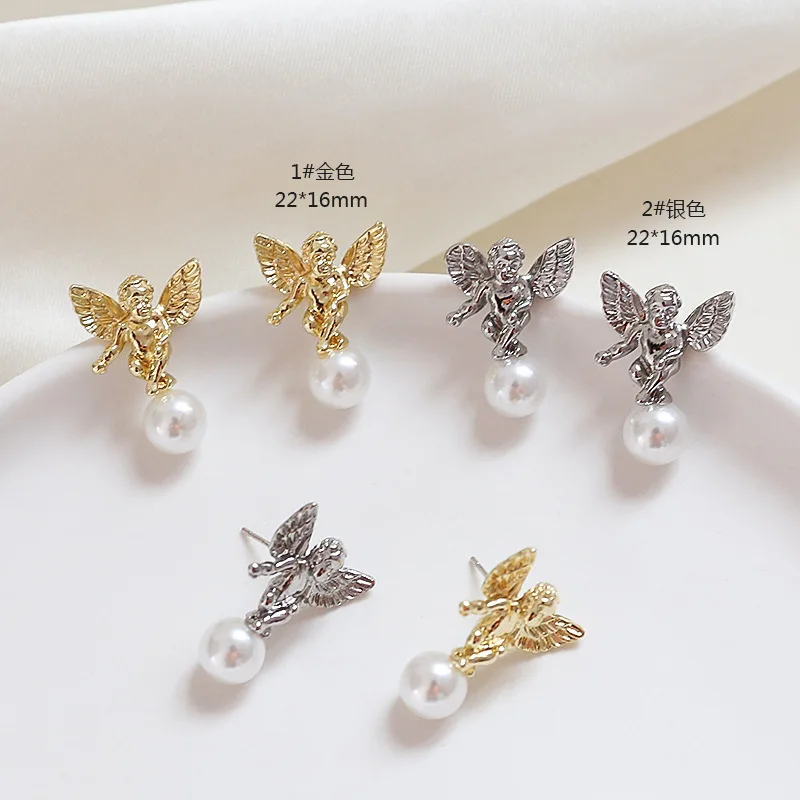 S925 silver needle retro angel stud earrings, hypoallergenic, simple and elegant for ladies