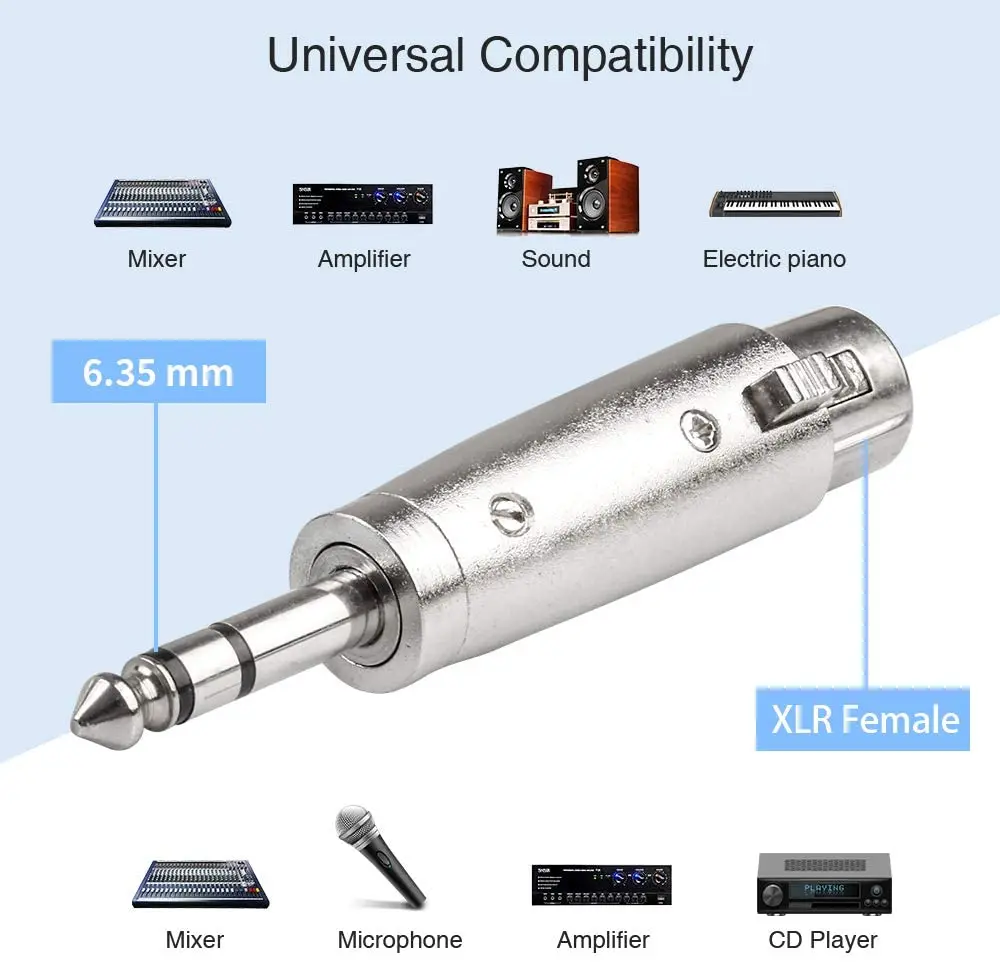 أنثى XLR إلى 1/4 بوصة TRS محول ، متوازن XLR أنثى إلى ربع بوصة ذكر جاك محول موصل الصوت-2 حزمة