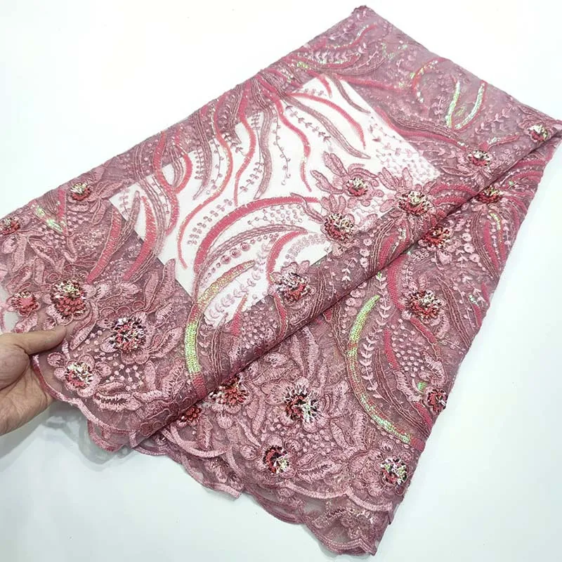 5 YardsEuropean and American Style Dress Velvet Sequined Embroidered Plant Pattern Plum Pink Wedding Fabric Jx1630
