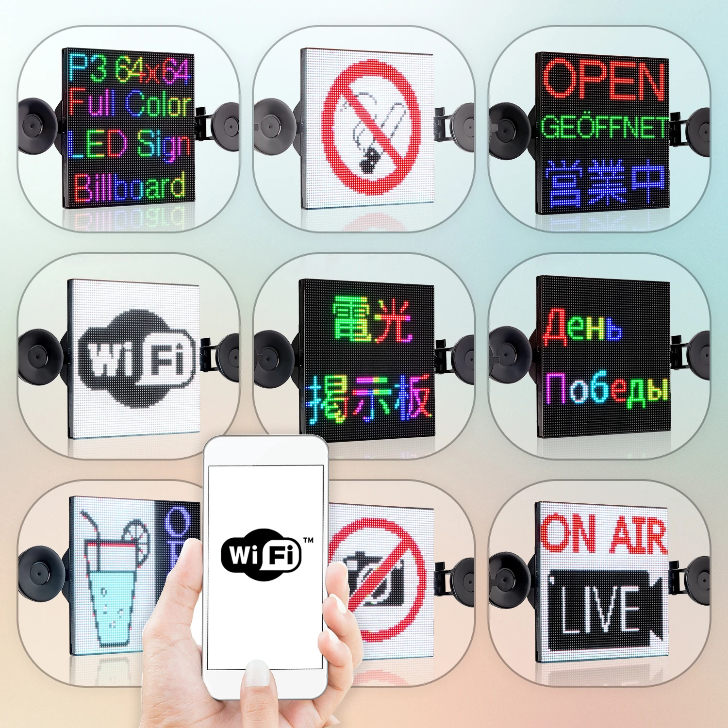 Panneau d'Affichage LED pour Voiture, 12V, Contrôle RVB, WiFi, Programmable, Message Défilant, Multilingue